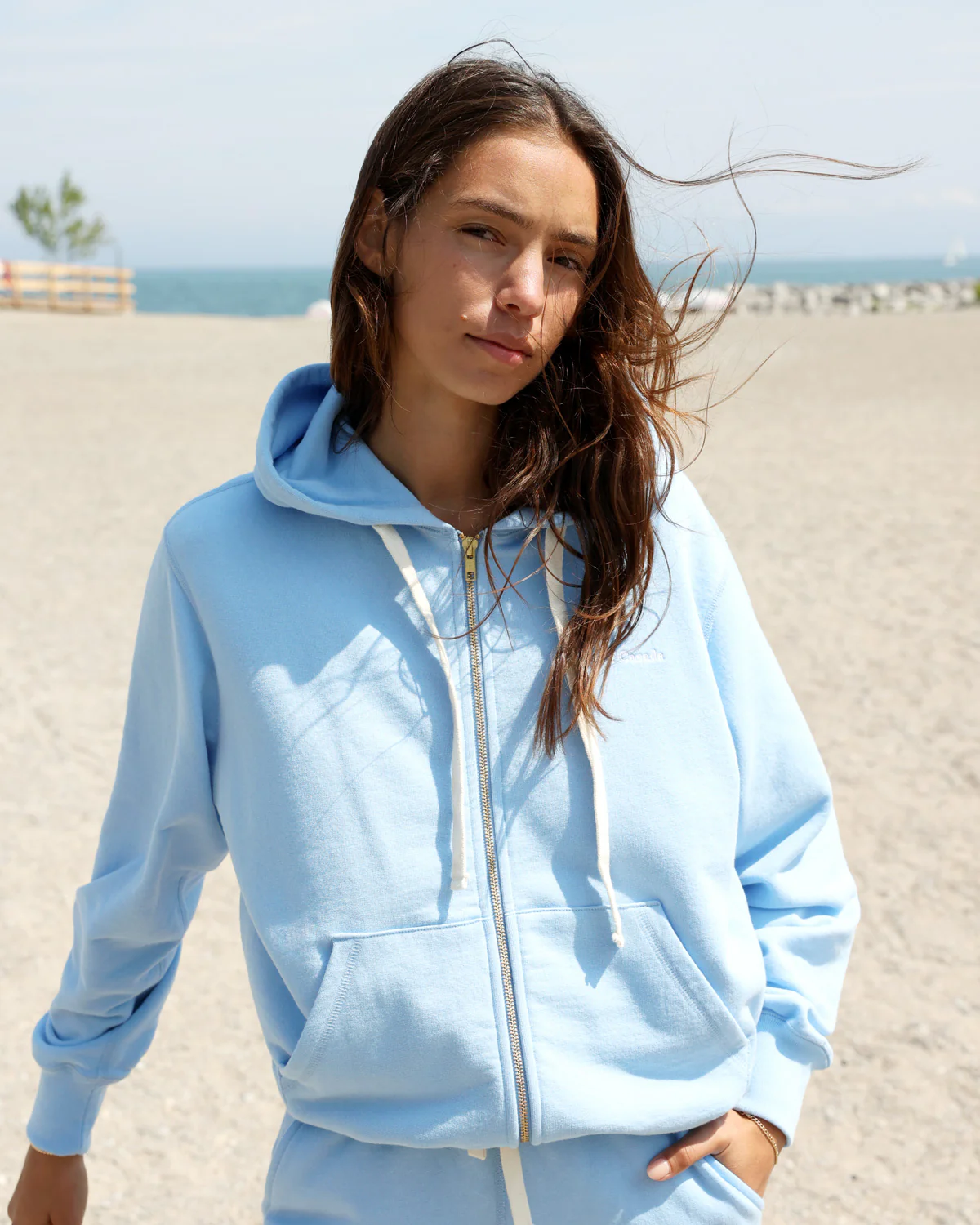 French Terry Zip Hoodie Sky Blue - Unisex - Image 2