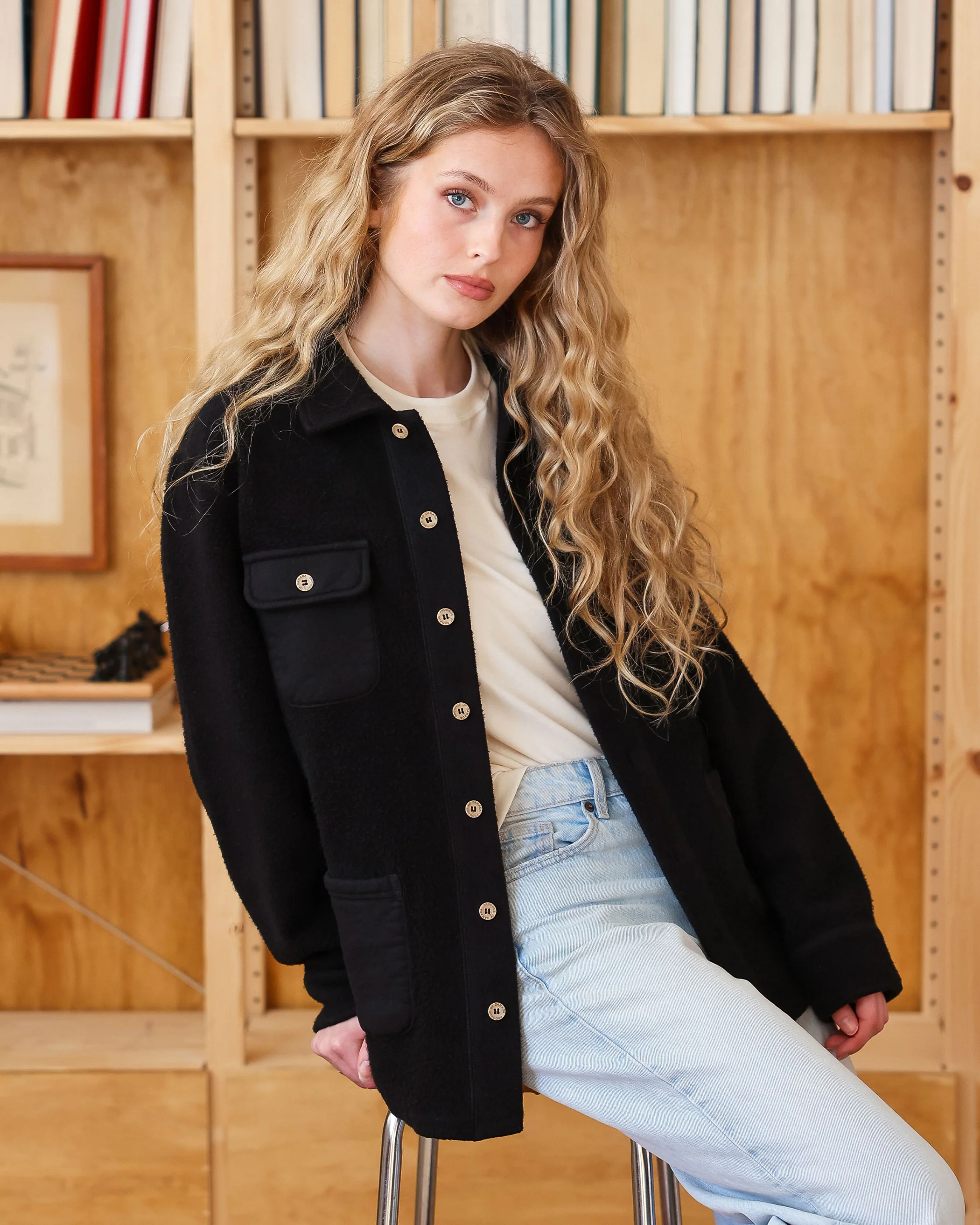 Reverse Fleece Overshirt Black - Unisex - Image 3