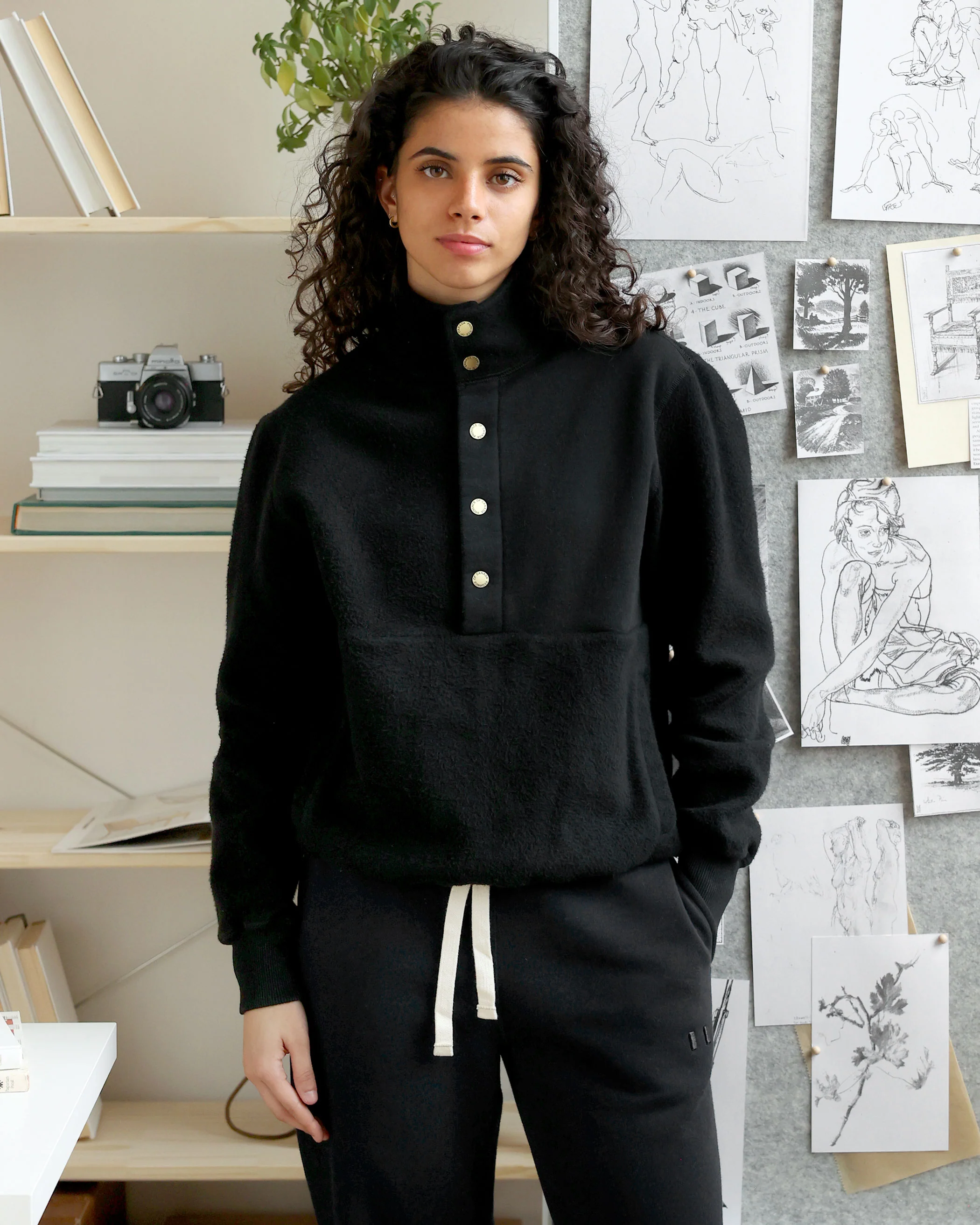 Reverse Fleece Pullover Black - Unisex - Image 8